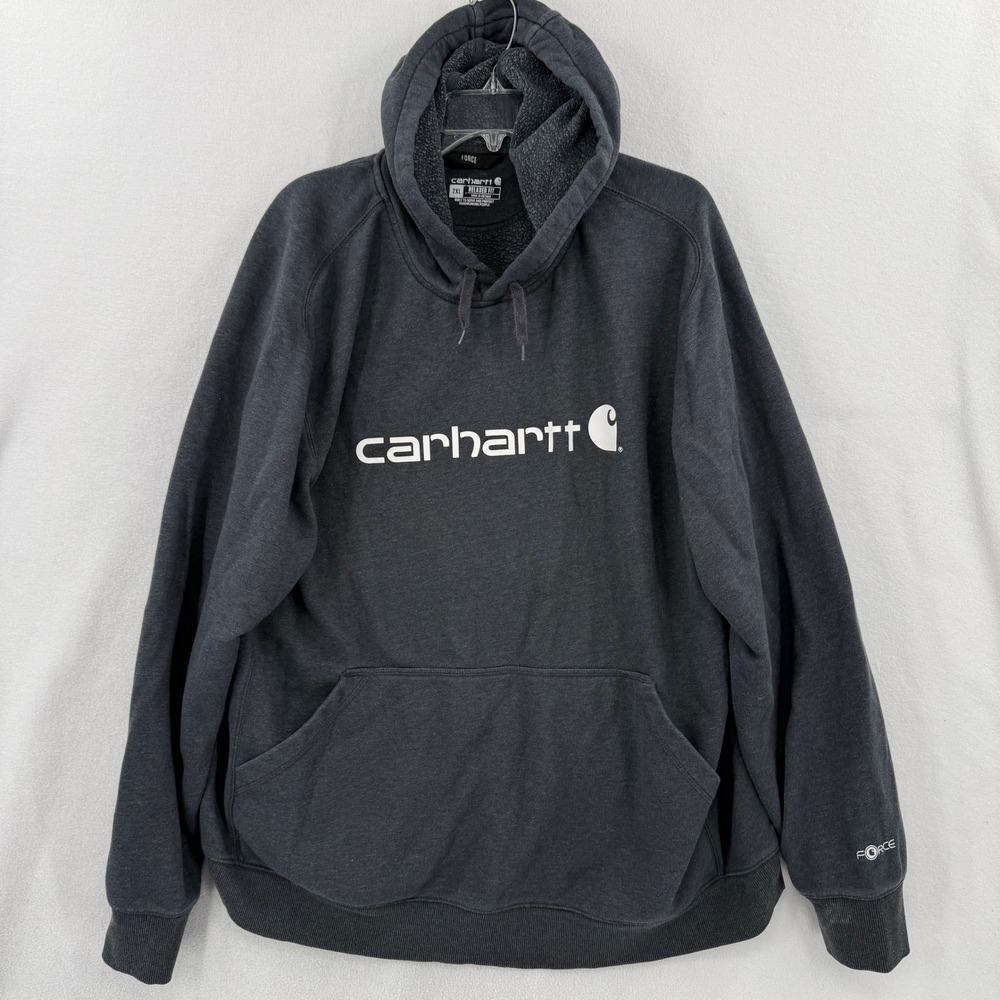 Carhartt Force Hoodie Mens 2XL Gray Graphic Relaxed Fit Pullover 103873-013
